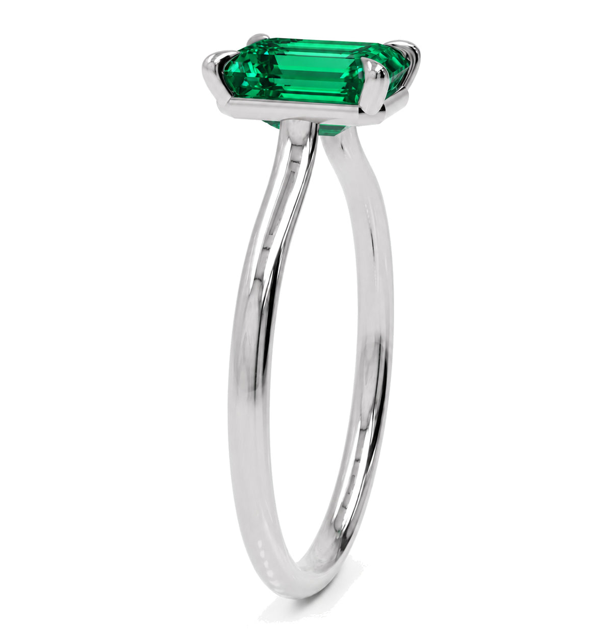 Inel de Logodnă Raphael din Aur 14k cu Smarald Creat în Laborator Emerald Cut 6x8 mm din 14k Aur Alb - Castelo.ro