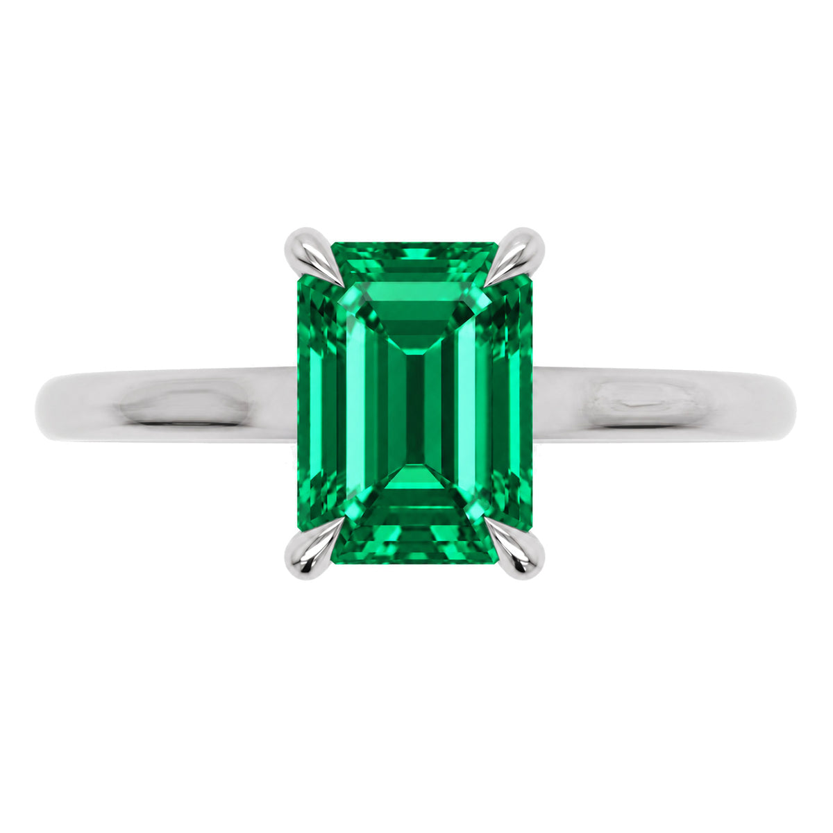 Inel de Logodnă Raphael din Aur 14k cu Smarald Creat în Laborator Emerald Cut 6x8 mm din 14k Aur Alb - Castelo.ro
