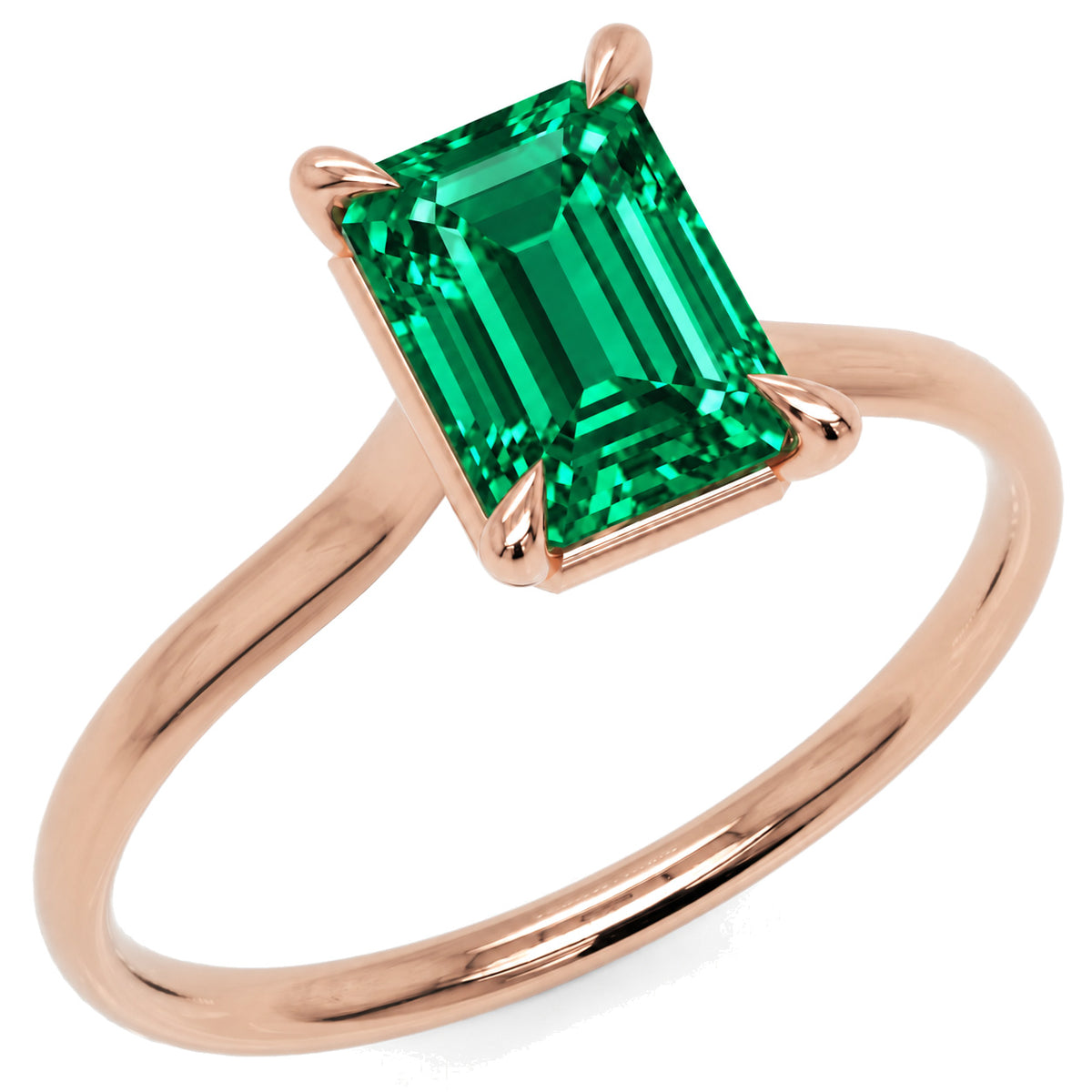 Inel de Logodnă Raphael din Aur 14k cu Smarald Creat în Laborator Emerald Cut 6x8 mm din 14k Aur Roz - Castelo.ro
