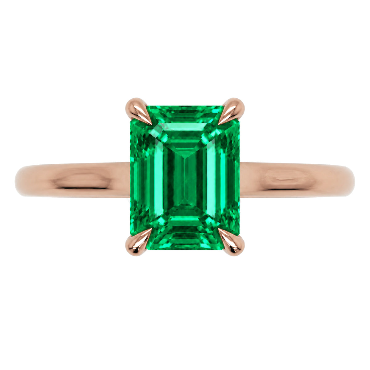 Inel de Logodnă Raphael din Aur 14k cu Smarald Creat în Laborator Emerald Cut 6x8 mm din 14k Aur Roz - Castelo.ro