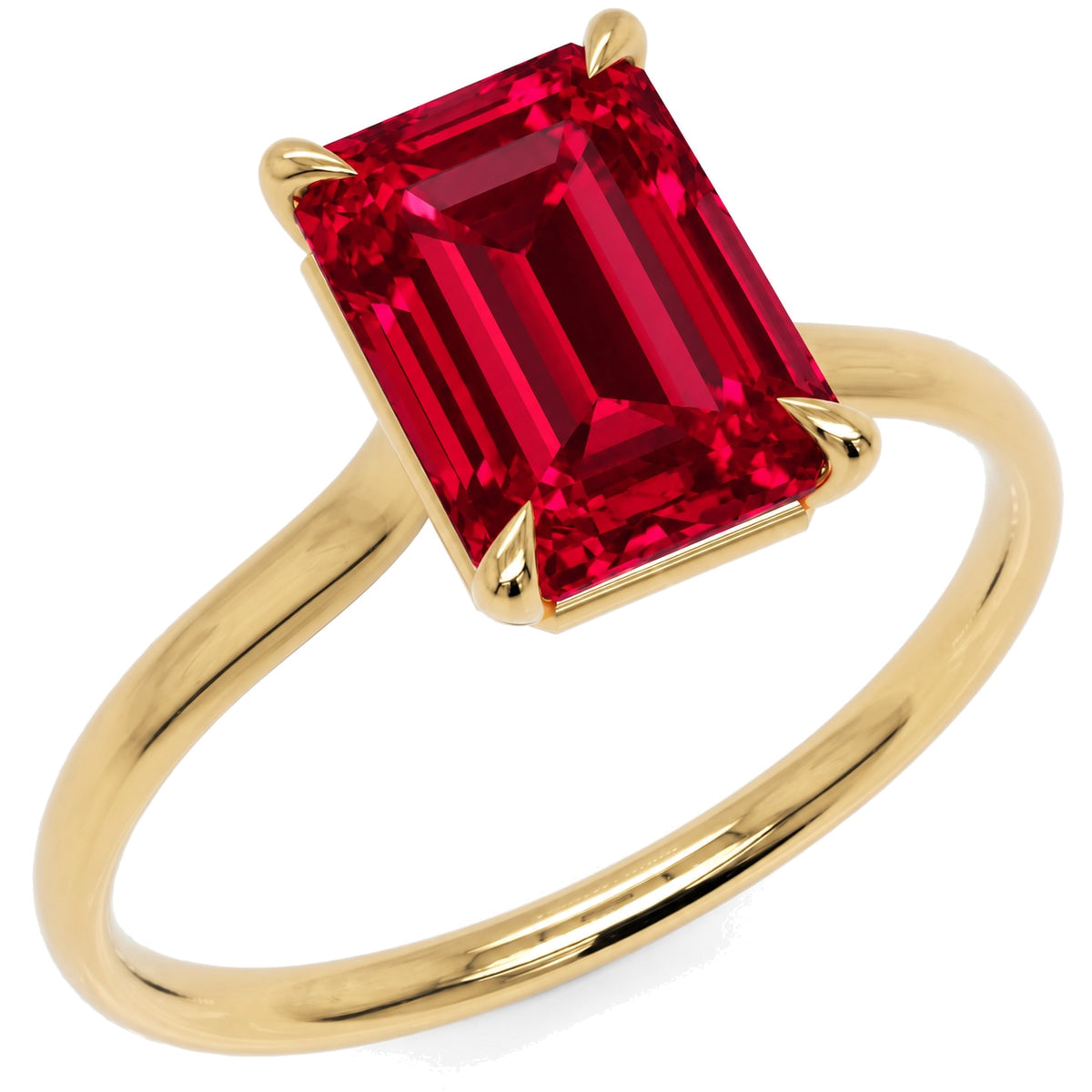 Inel de Logodnă Raphael din Aur 14k cu Rubin Creat în Laborator Emerald Cut 8x10 mm din 14k Aur Galben - Castelo.ro