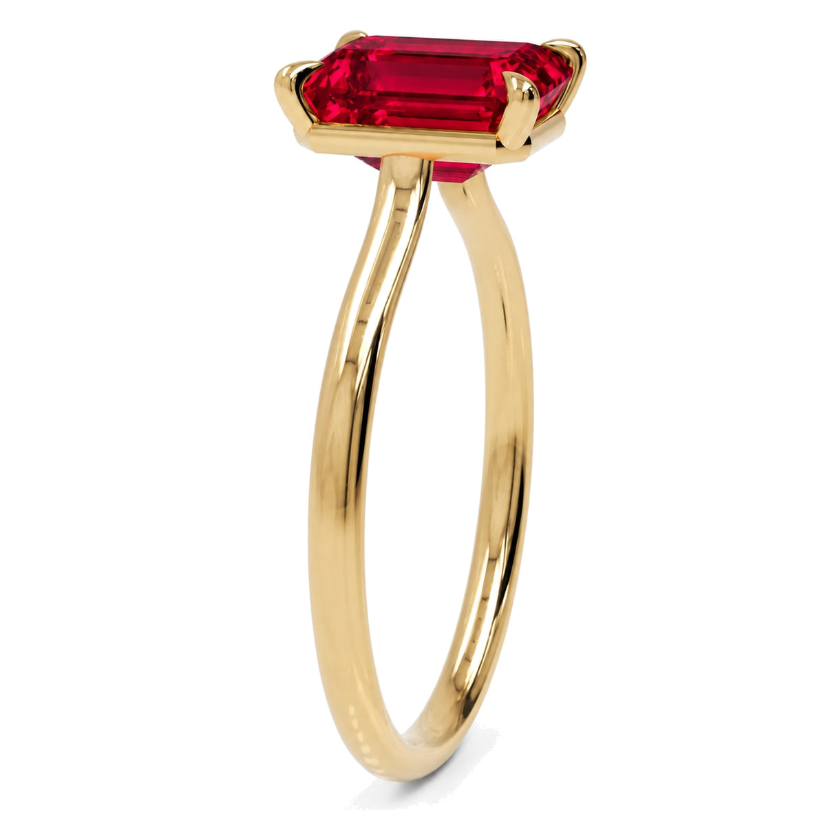 Inel de Logodnă Raphael din Aur 18k cu Rubin Creat în Laborator Emerald Cut 8x10 mm din 18k Aur Galben - Castelo.ro