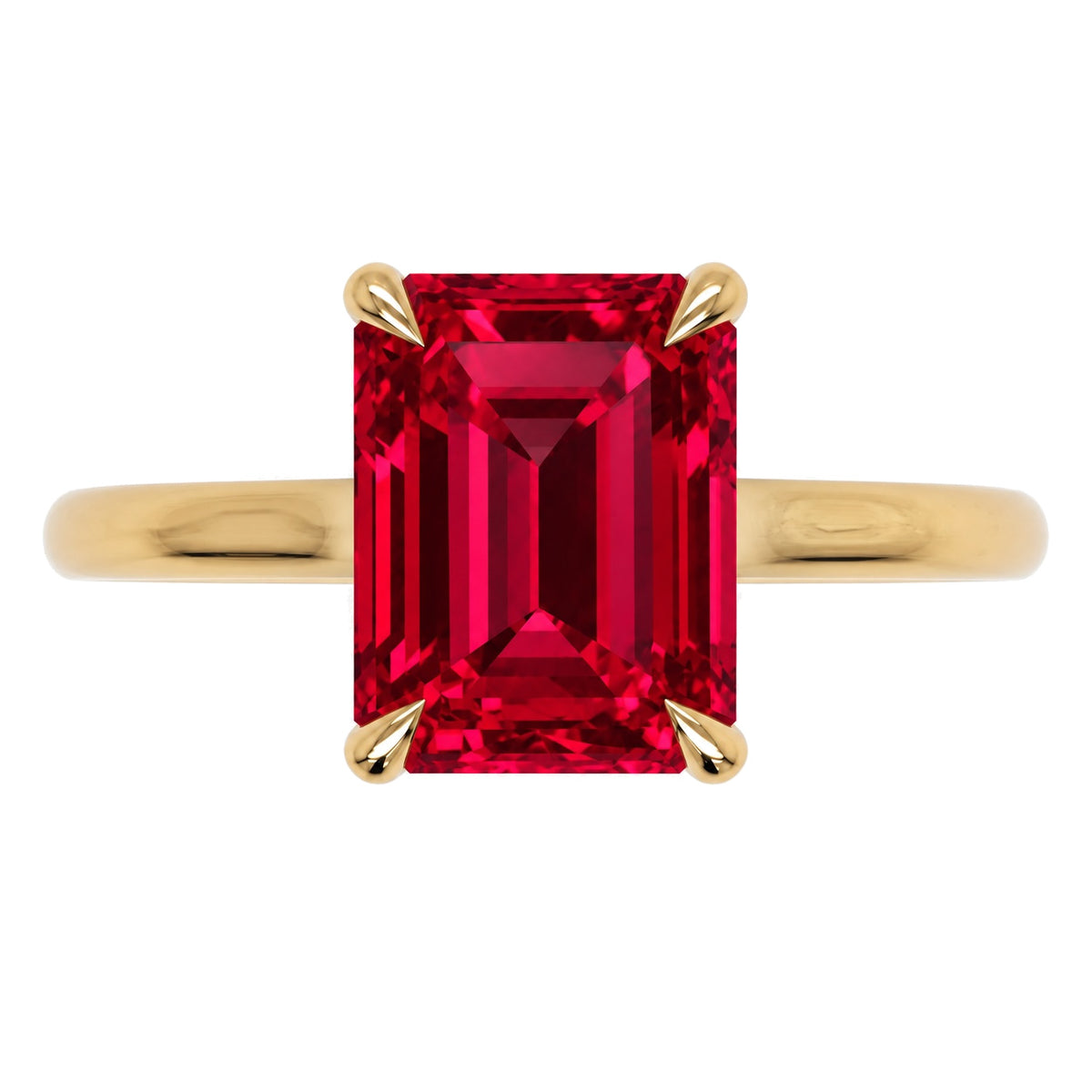 Inel de Logodnă Raphael din Aur 18k cu Rubin Creat în Laborator Emerald Cut 8x10 mm din 18k Aur Galben - Castelo.ro