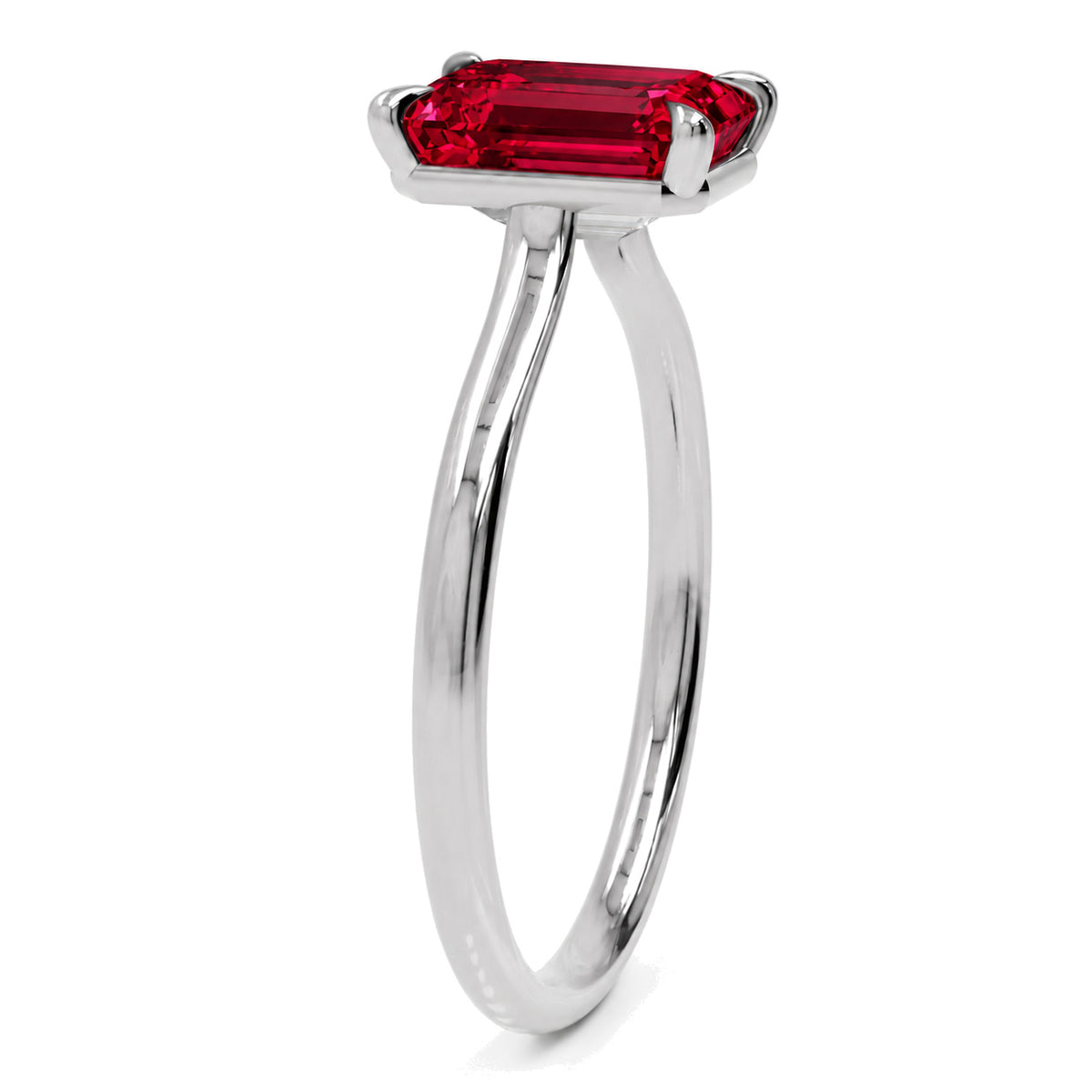 Inel de Logodnă Raphael din Aur 18k cu Rubin Creat în Laborator Emerald Cut 8x10 mm din Platina - Castelo.ro