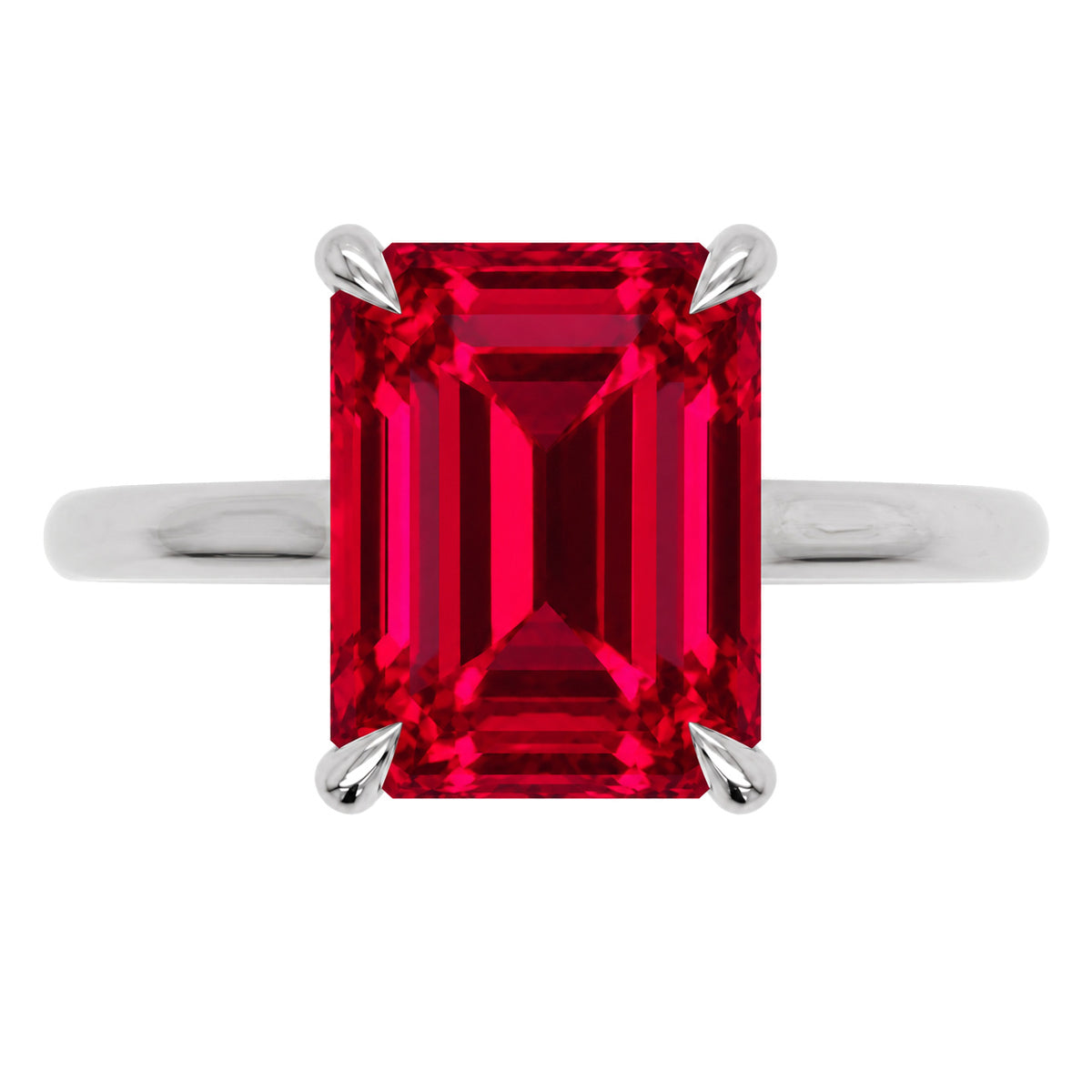 Inel de Logodnă Raphael din Aur 14k cu Rubin Creat în Laborator Emerald Cut 8x10 mm din 14k Aur Alb - Castelo.ro
