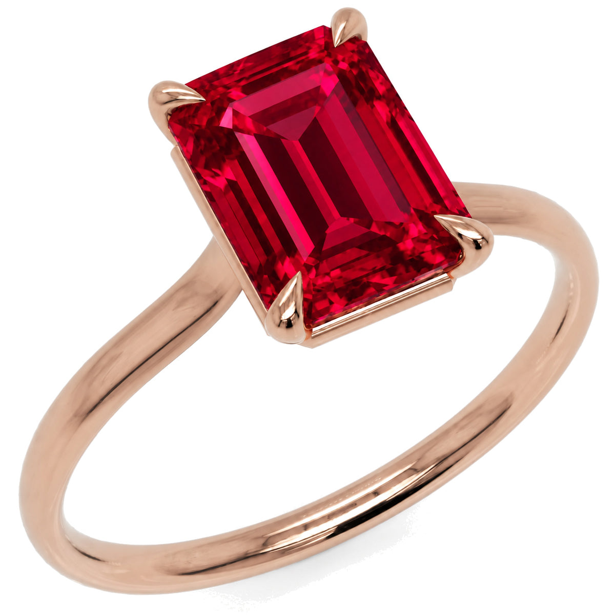 Inel de Logodnă Raphael din Aur 18k cu Rubin Creat în Laborator Emerald Cut 8x10 mm din 18k Aur Roz - Castelo.ro