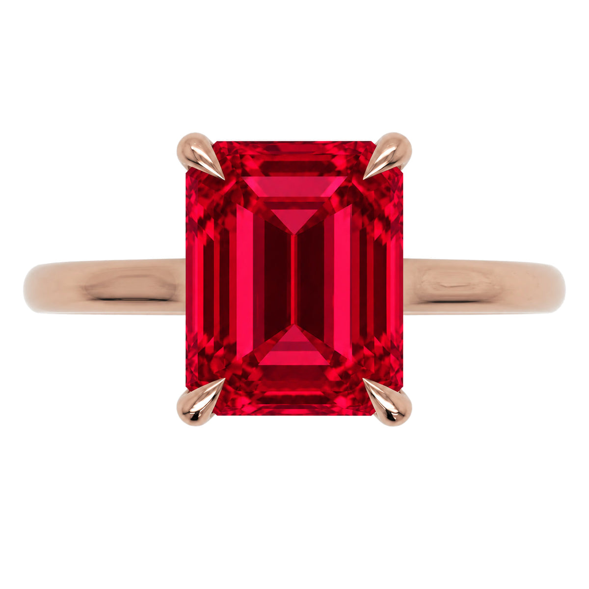 Inel de Logodnă Raphael din Aur 14k cu Rubin Creat în Laborator Emerald Cut 8x10 mm din 14k Aur Roz - Castelo.ro
