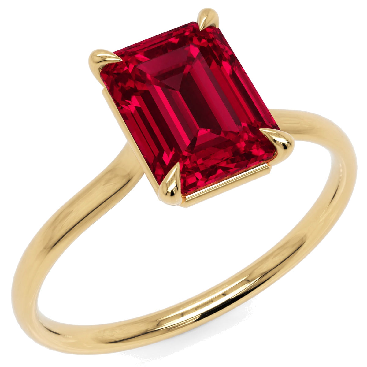 Inel de Logodnă Raphael din Aur 18k cu Rubin Creat în Laborator Emerald Cut 7x9 mm din 18k Aur Galben - Castelo.ro