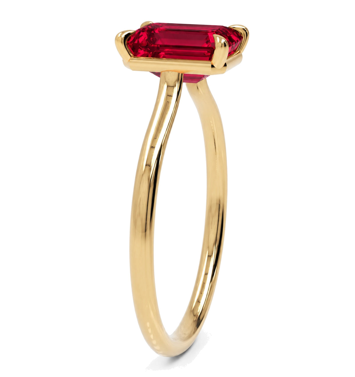 Inel de Logodnă Raphael din Aur 14k cu Rubin Creat în Laborator Emerald Cut 7x9 mm din 14k Aur Galben - Castelo.ro