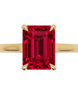 Inel de Logodnă Raphael din Aur 14k cu Rubin Creat în Laborator Emerald Cut 7x9 mm din 14k Aur Galben - Castelo.ro