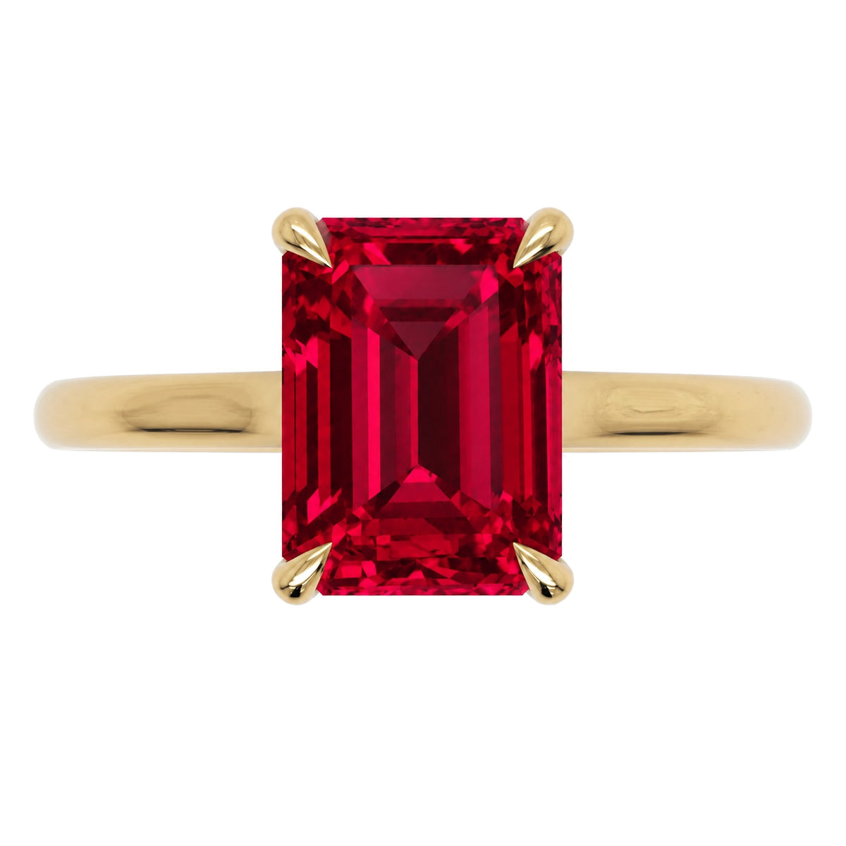 Inel de Logodnă Raphael din Aur 18k cu Rubin Creat în Laborator Emerald Cut 7x9 mm din 18k Aur Galben - Castelo.ro