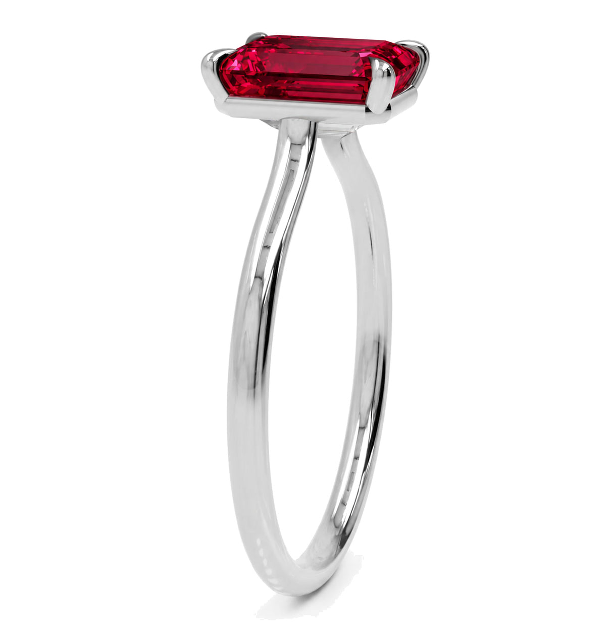 Inel de Logodnă Raphael din Aur 14k cu Rubin Creat în Laborator Emerald Cut 7x9 mm din 14k Aur Alb - Castelo.ro