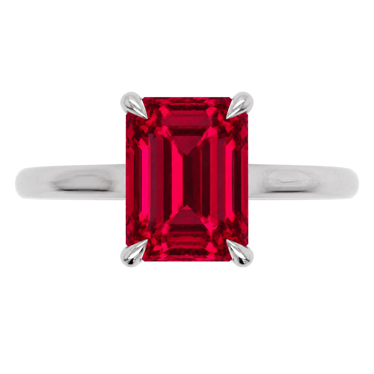 Inel de Logodnă Raphael din Aur 18k cu Rubin Creat în Laborator Emerald Cut 7x9 mm din Platina - Castelo.ro