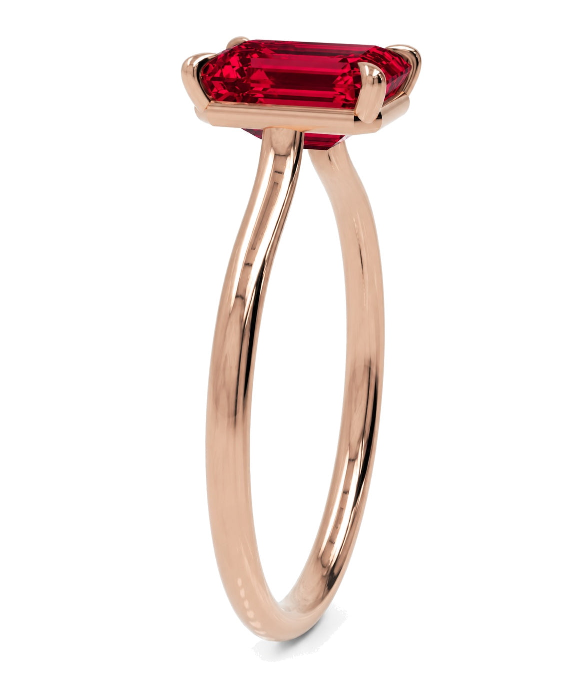 Inel de Logodnă Raphael din Aur 14k cu Rubin Creat în Laborator Emerald Cut 7x9 mm din 14k Aur Roz - Castelo.ro