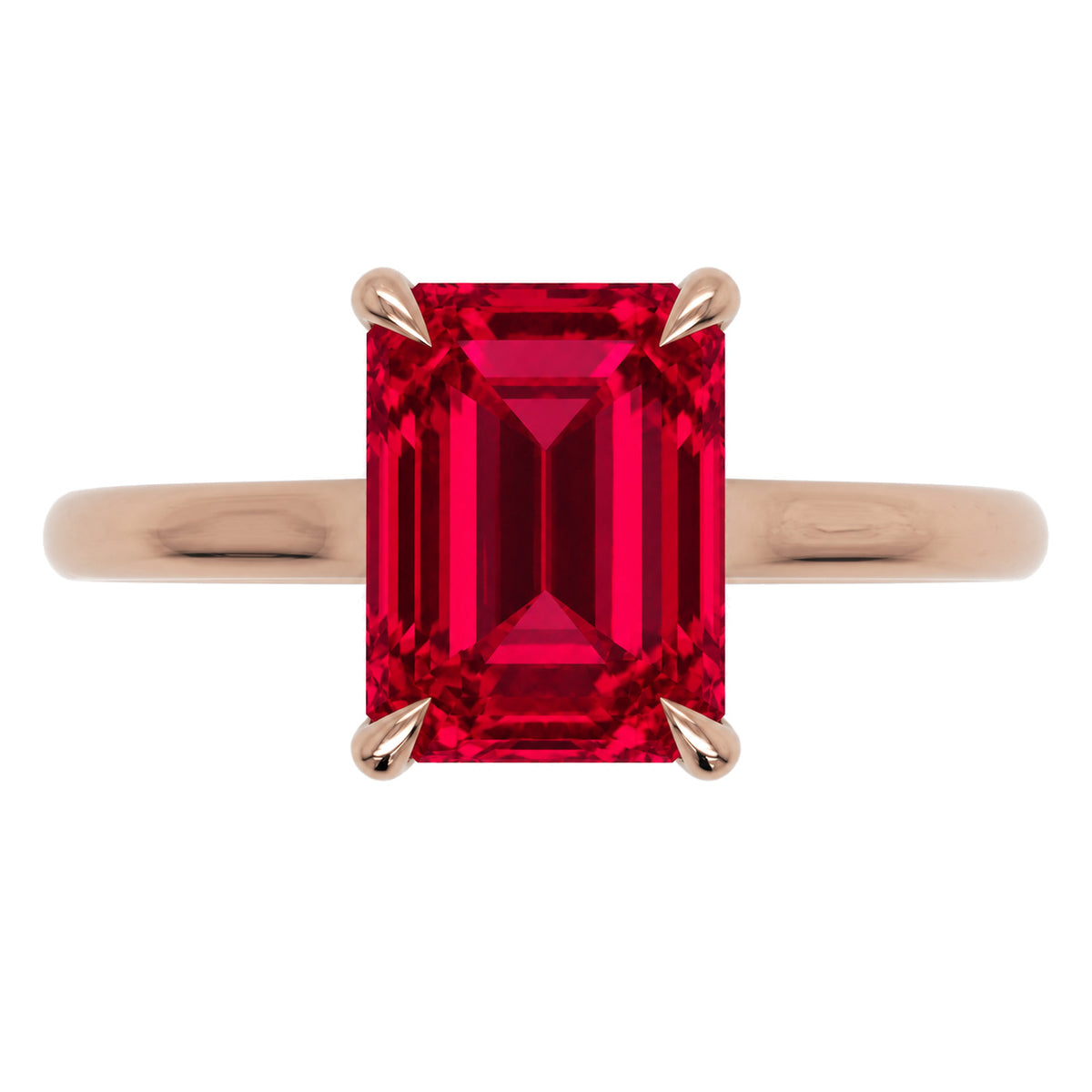 Inel de Logodnă Raphael din Aur 14k cu Rubin Creat în Laborator Emerald Cut 7x9 mm din 14k Aur Roz - Castelo.ro