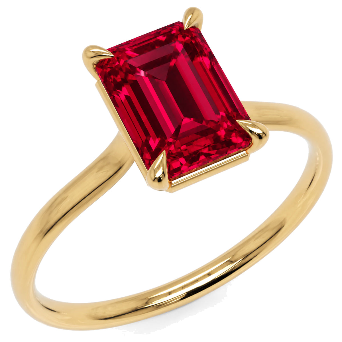 Inel de Logodnă Raphael din Aur 14k cu Rubin Creat în Laborator Emerald Cut 6x8 mm din 14k Aur Galben - Castelo.ro