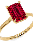 Inel de Logodnă Raphael din Aur 14k cu Rubin Creat în Laborator Emerald Cut 6x8 mm din 14k Aur Galben - Castelo.ro