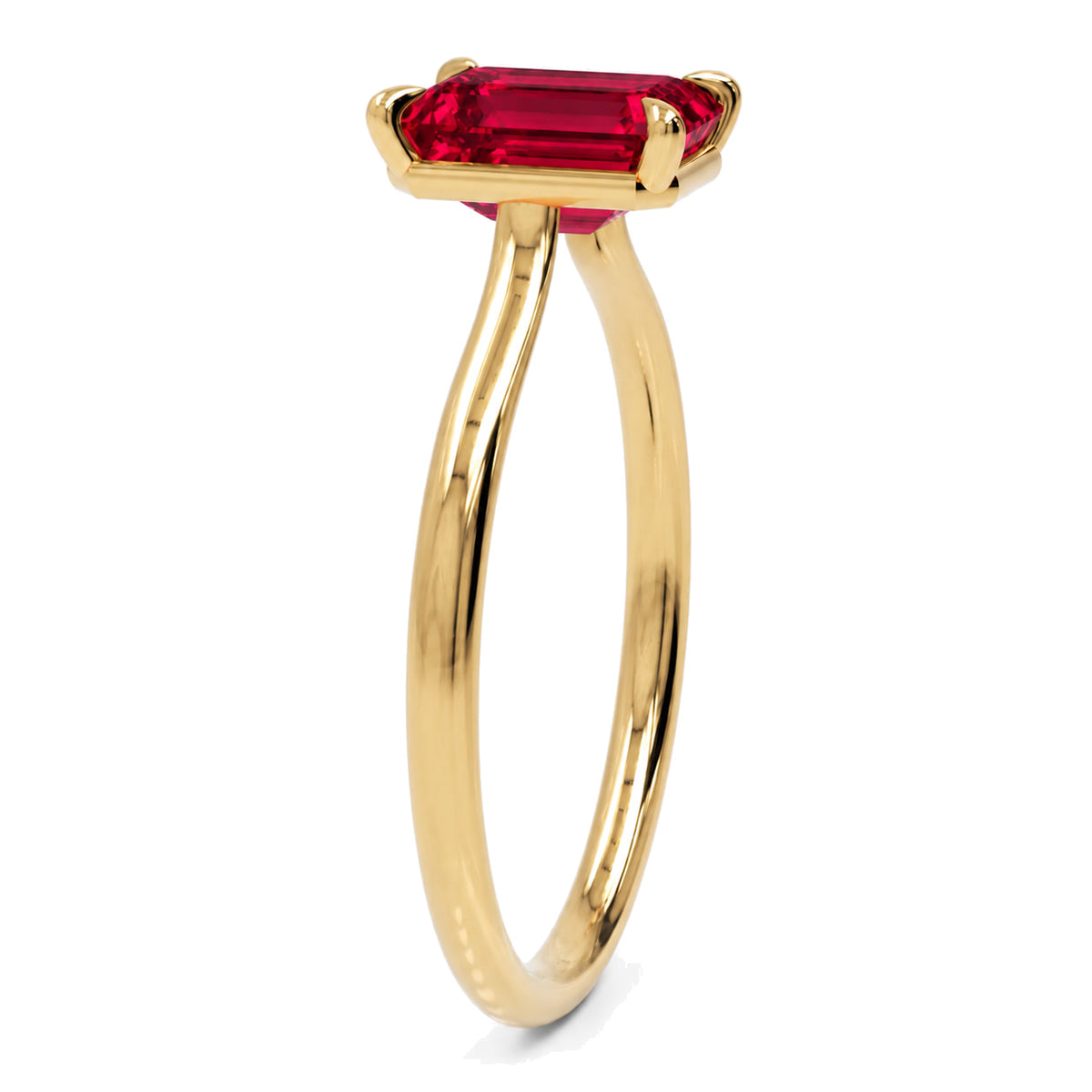 Inel de Logodnă Raphael din Aur 14k cu Rubin Creat în Laborator Emerald Cut 6x8 mm din 14k Aur Galben - Castelo.ro