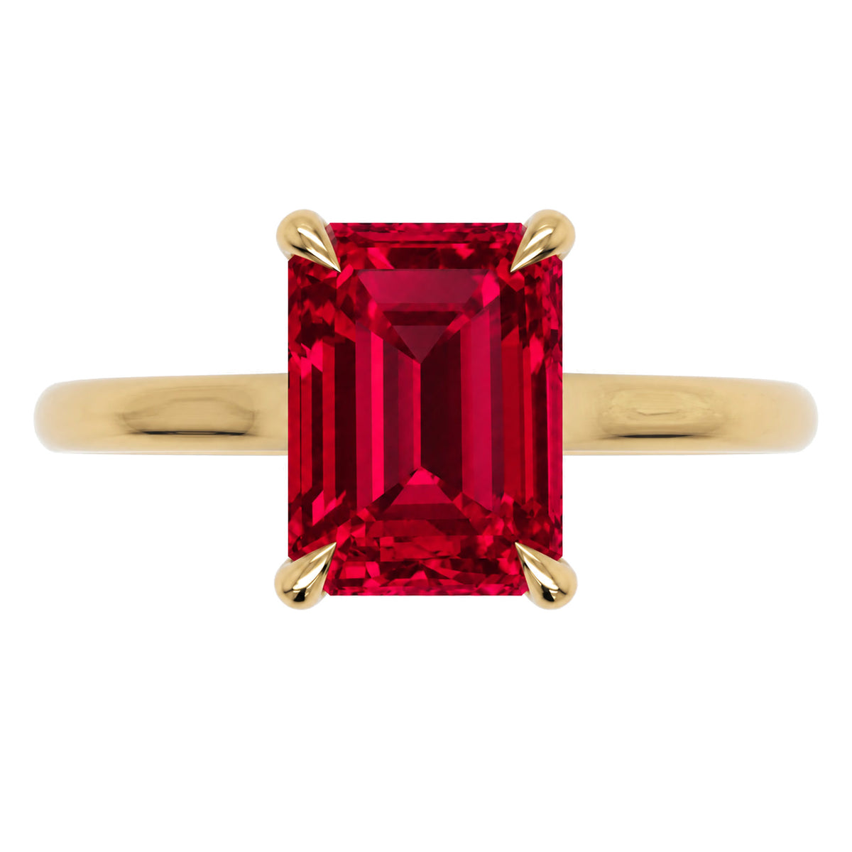 Inel de Logodnă Raphael din Aur 14k cu Rubin Creat în Laborator Emerald Cut 6x8 mm din 14k Aur Galben - Castelo.ro