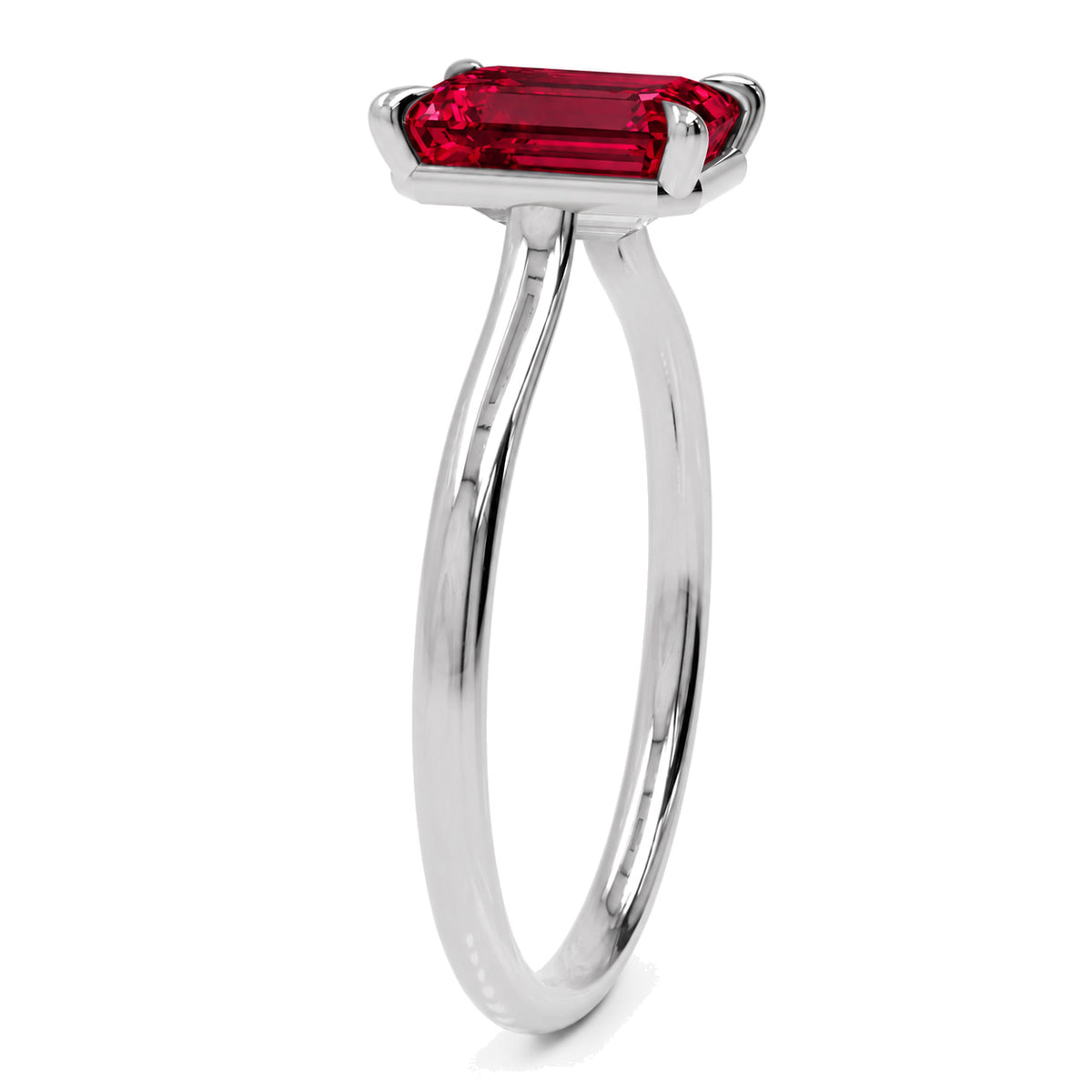 Inel de Logodnă Raphael din Aur 14k cu Rubin Creat în Laborator Emerald Cut 6x8 mm din 14k Aur Alb - Castelo.ro