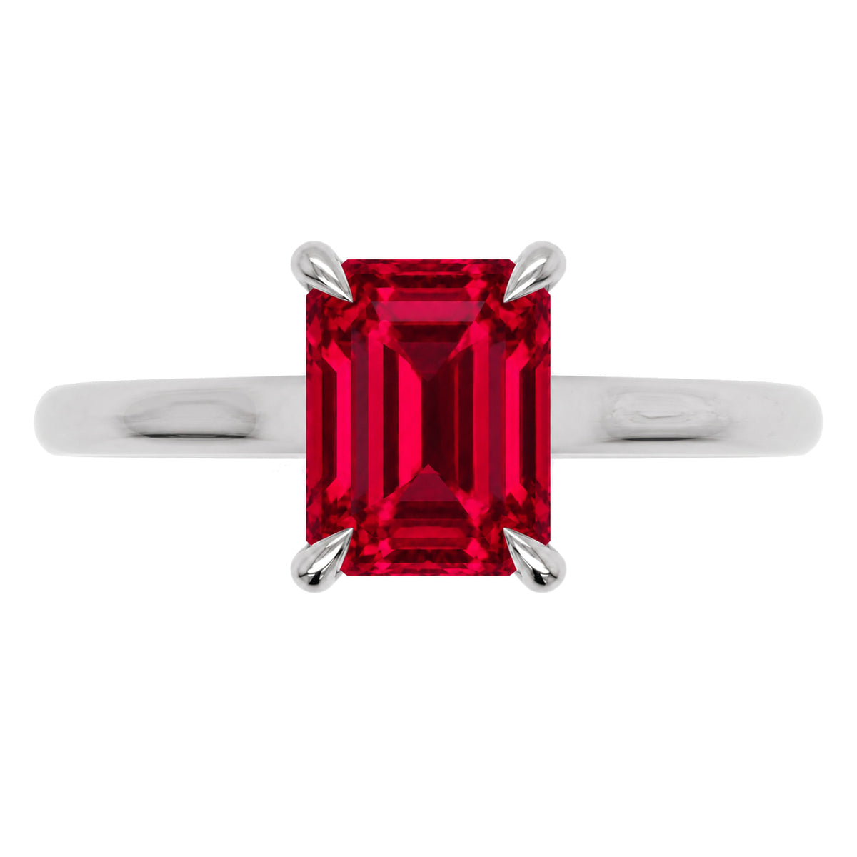 Inel de Logodnă Raphael din Aur 14k cu Rubin Creat în Laborator Emerald Cut 6x8 mm din 14k Aur Alb - Castelo.ro