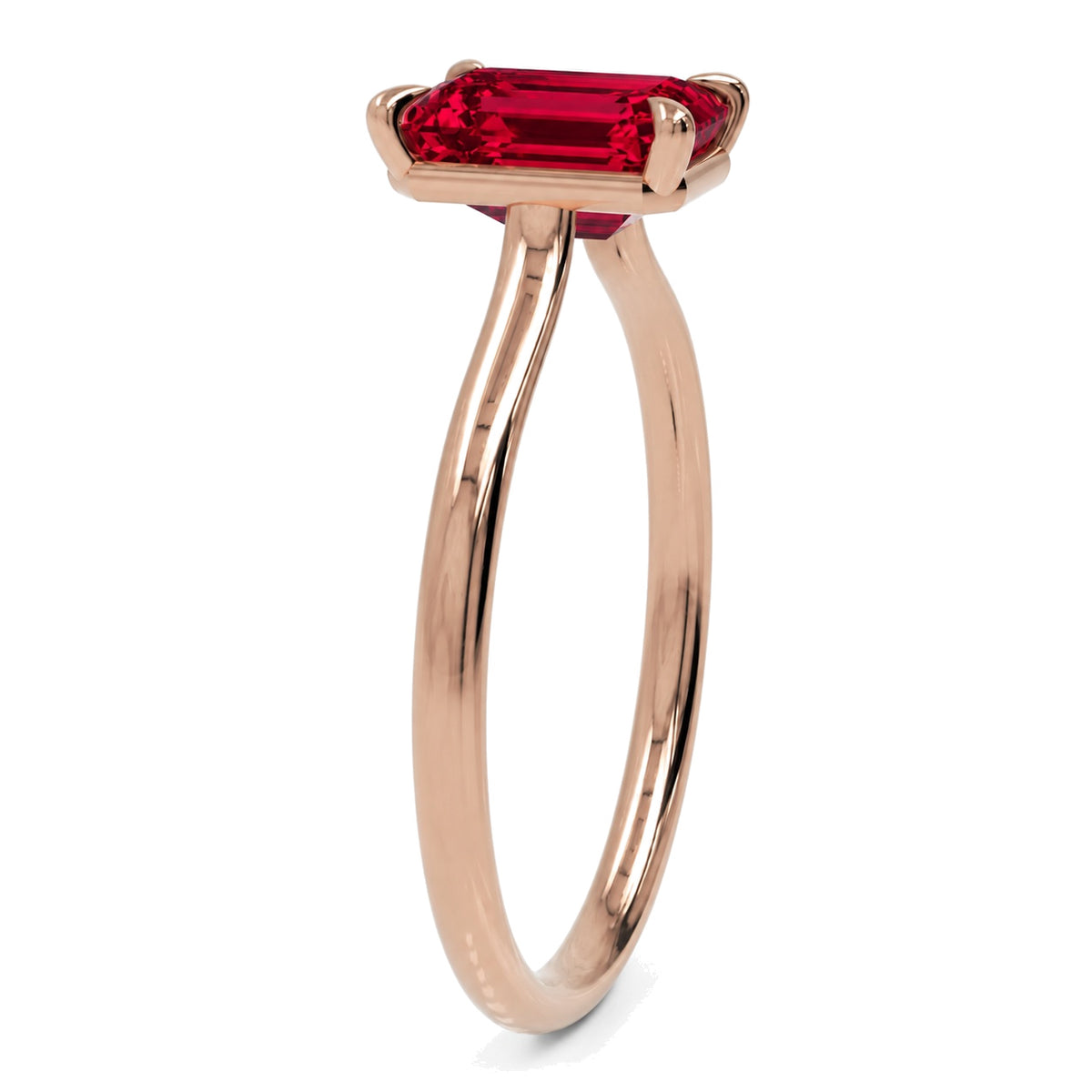 Inel de Logodnă Raphael din Aur 14k cu Rubin Creat în Laborator Emerald Cut 6x8 mm din 14k Aur Roz - Castelo.ro
