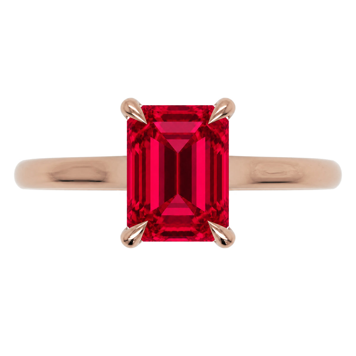 Inel de Logodnă Raphael din Aur 14k cu Rubin Creat în Laborator Emerald Cut 6x8 mm din 14k Aur Roz - Castelo.ro