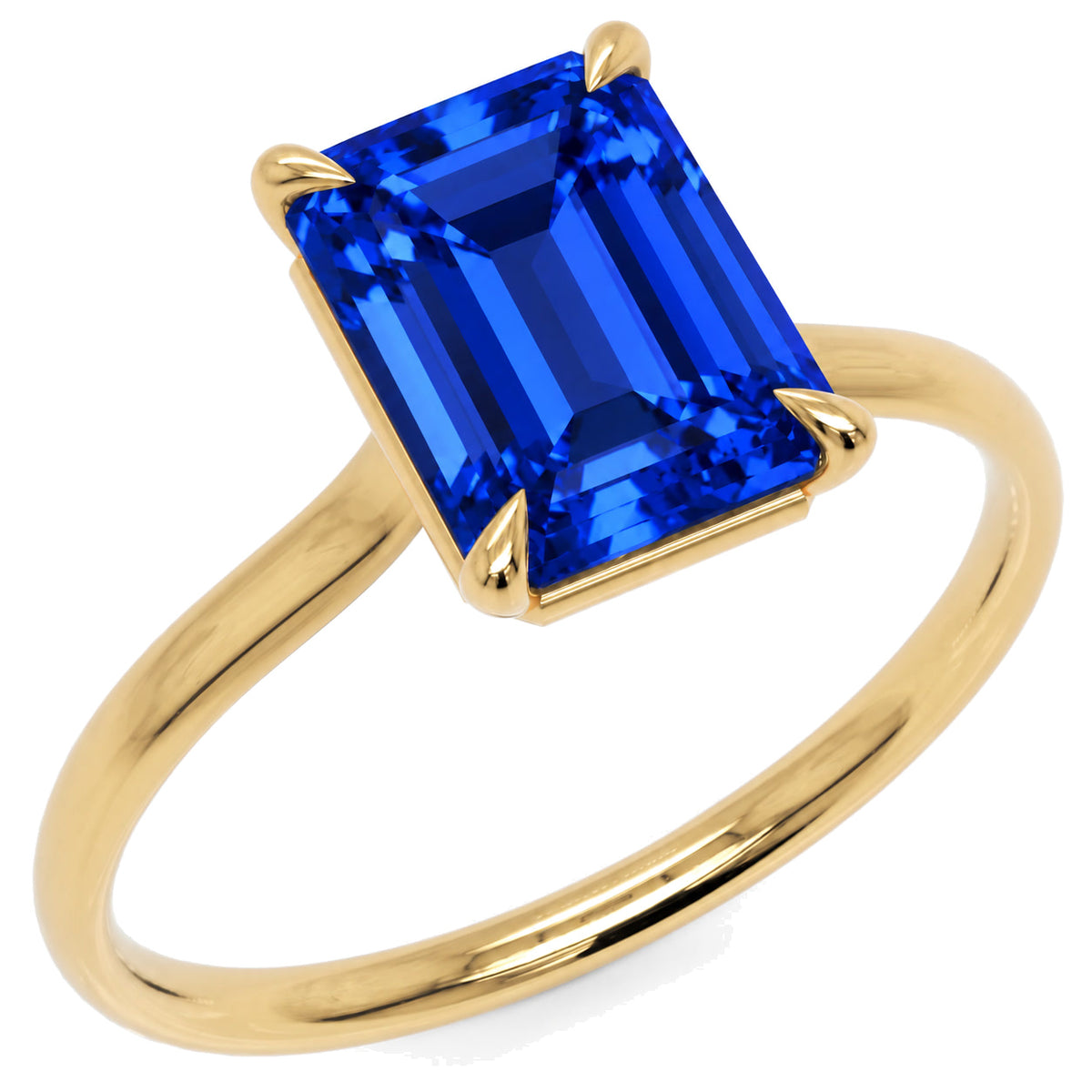 Inel de Logodnă Raphael din Aur 14k cu Safir Creat în Laborator Emerald Cut 8x10 mm din 14k Aur Galben - Castelo.ro