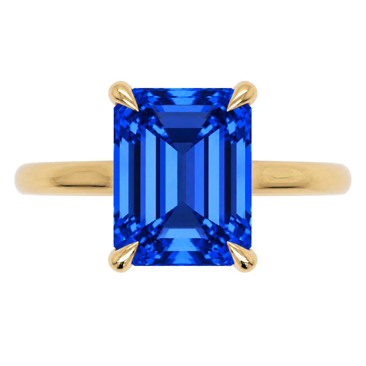 Inel de Logodnă Raphael din Aur 14k cu Safir Creat în Laborator Emerald Cut 8x10 mm din 14k Aur Galben - Castelo.ro