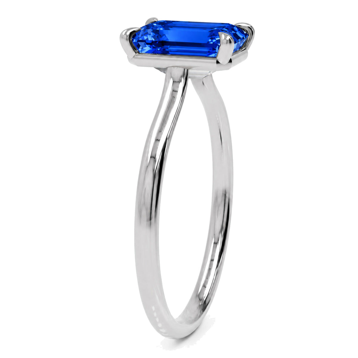 Inel de Logodnă Raphael din Aur 14k cu Safir Creat în Laborator Emerald Cut 8x10 mm din 14k Aur Alb - Castelo.ro