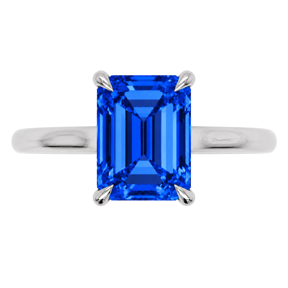 Inel de Logodnă Raphael din Aur 18k cu Safir Creat în Laborator Emerald Cut 8x10 mm din Platina - Castelo.ro