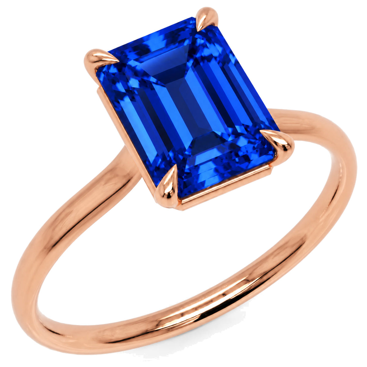 Inel de Logodnă Raphael din Aur 14k cu Safir Creat în Laborator Emerald Cut 8x10 mm din 14k Aur Roz - Castelo.ro
