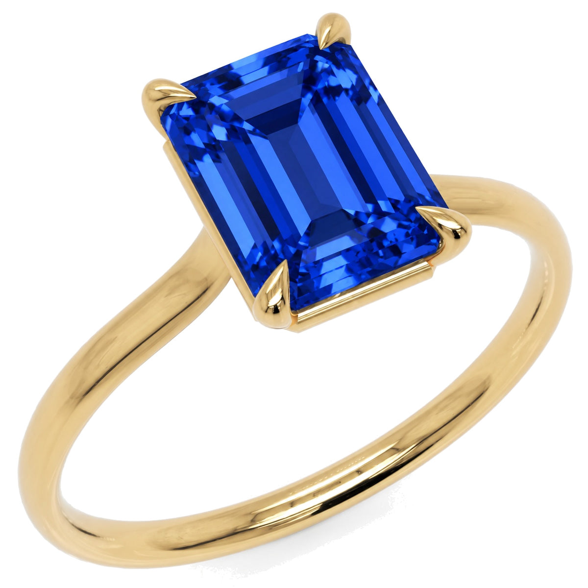 Inel de Logodnă Raphael din Aur 14k cu Safir Creat în Laborator Emerald Cut 7x9 mm din 14k Aur Galben - Castelo.ro