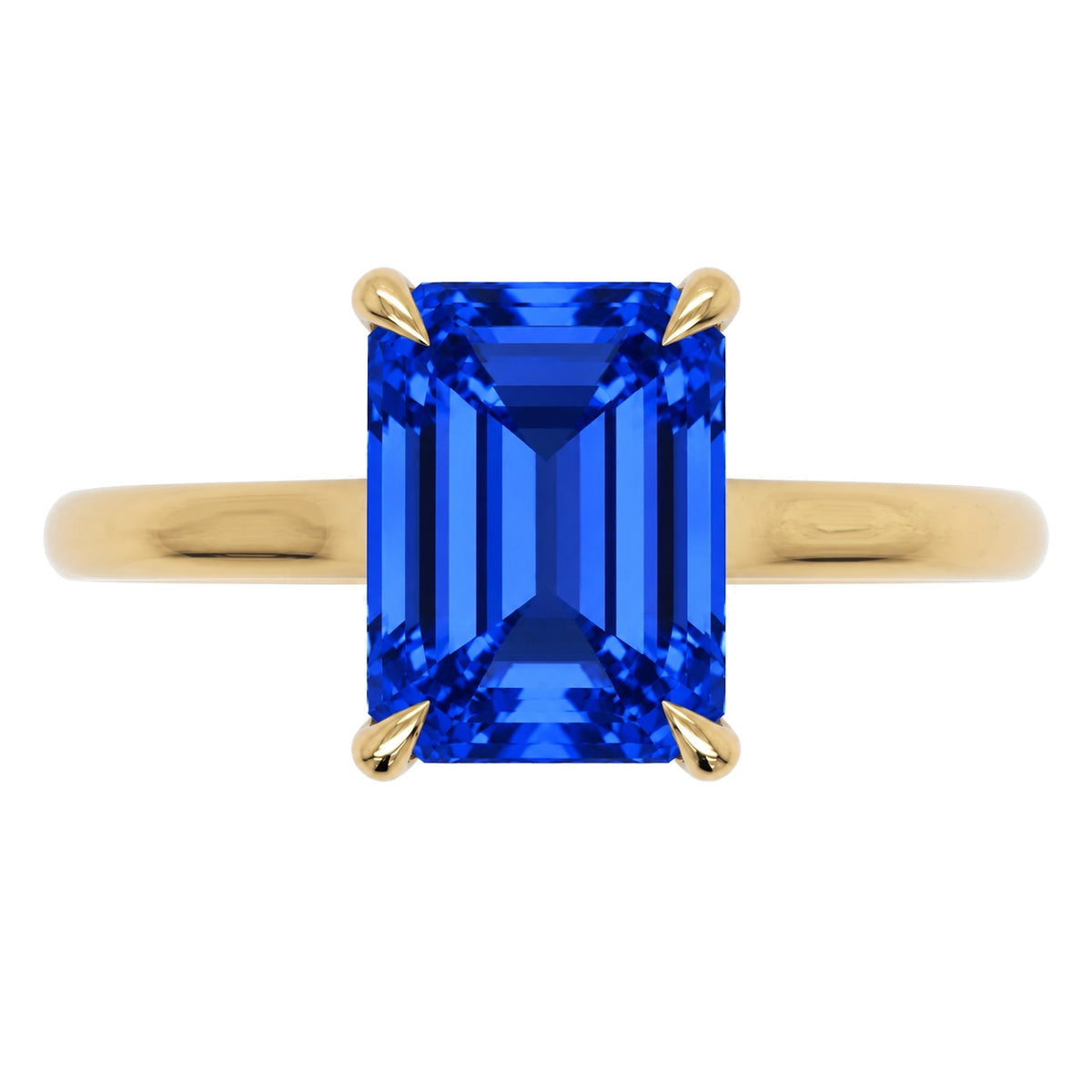 Inel de Logodnă Raphael din Aur 14k cu Safir Creat în Laborator Emerald Cut 7x9 mm din 14k Aur Galben - Castelo.ro