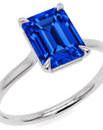 Inel de Logodnă Raphael din Aur 14k cu Safir Creat în Laborator Emerald Cut 7x9 mm din 14k Aur Alb - Castelo.ro