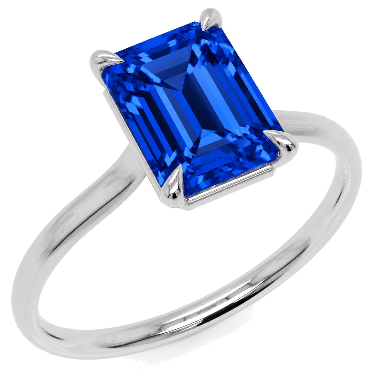 Inel de Logodnă Raphael din Aur 18k cu Safir Creat în Laborator Emerald Cut 7x9 mm din Platina - Castelo.ro