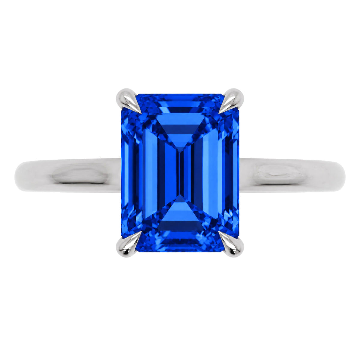 Inel de Logodnă Raphael din Aur 14k cu Safir Creat în Laborator Emerald Cut 7x9 mm din 14k Aur Alb - Castelo.ro