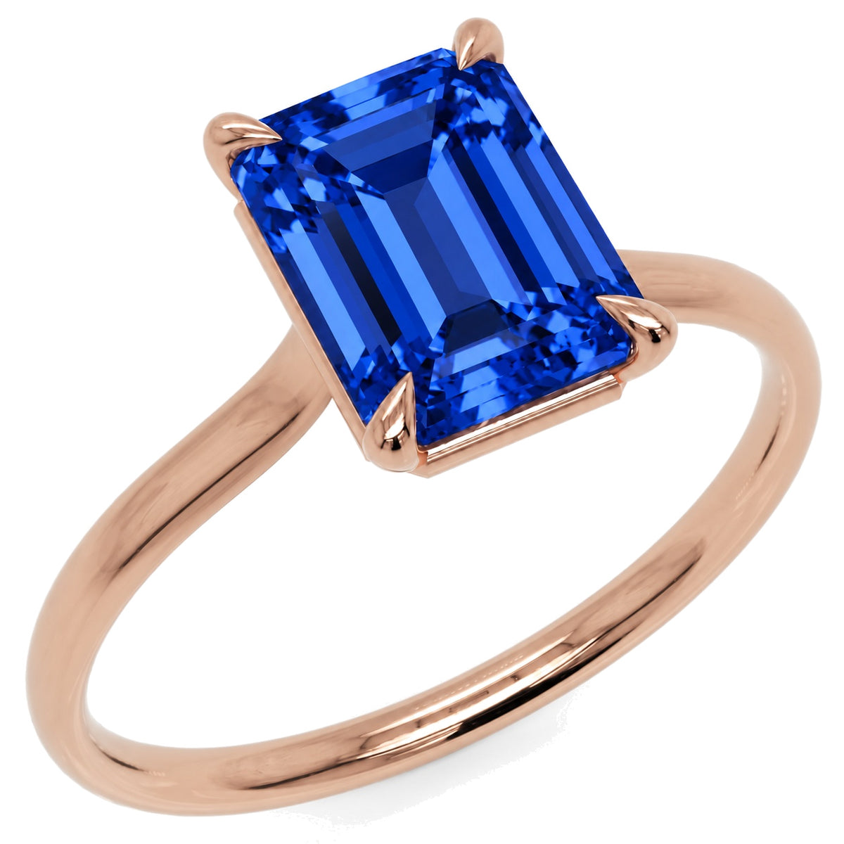 Inel de Logodnă Raphael din Aur 14k cu Safir Creat în Laborator Emerald Cut 7x9 mm din 14k Aur Roz - Castelo.ro