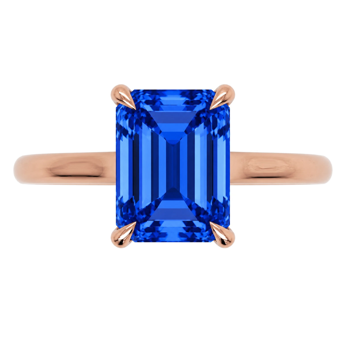 Inel de Logodnă Raphael din Aur 18k cu Safir Creat în Laborator Emerald Cut 7x9 mm din 18k Aur Roz - Castelo.ro