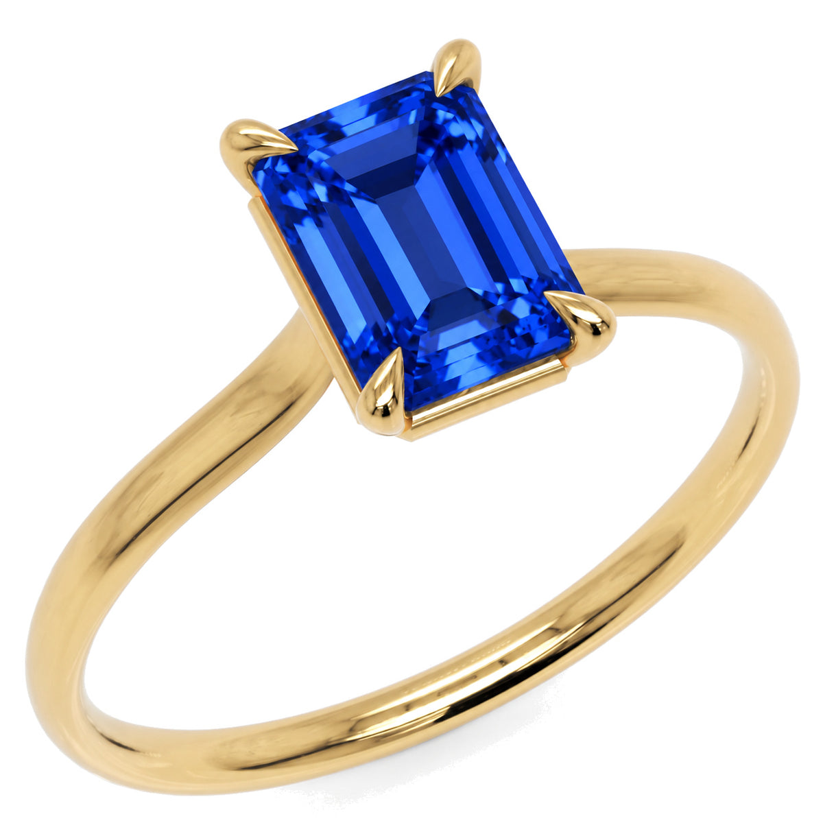 Inel de Logodnă Raphael din Aur 14k cu Safir Creat în Laborator Emerald Cut 6x8 mm din 14k Aur Galben - Castelo.ro