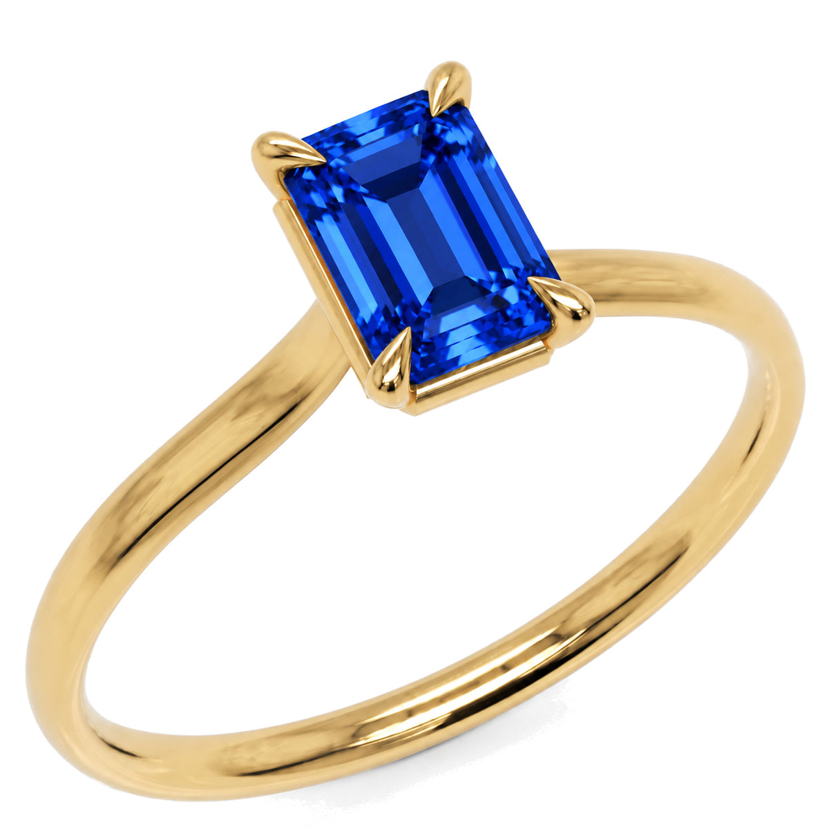 Inel de Logodnă Raphael din Aur 14k cu Safir Creat în Laborator Emerald Cut 6x8 mm din 14k Aur Galben - Castelo.ro