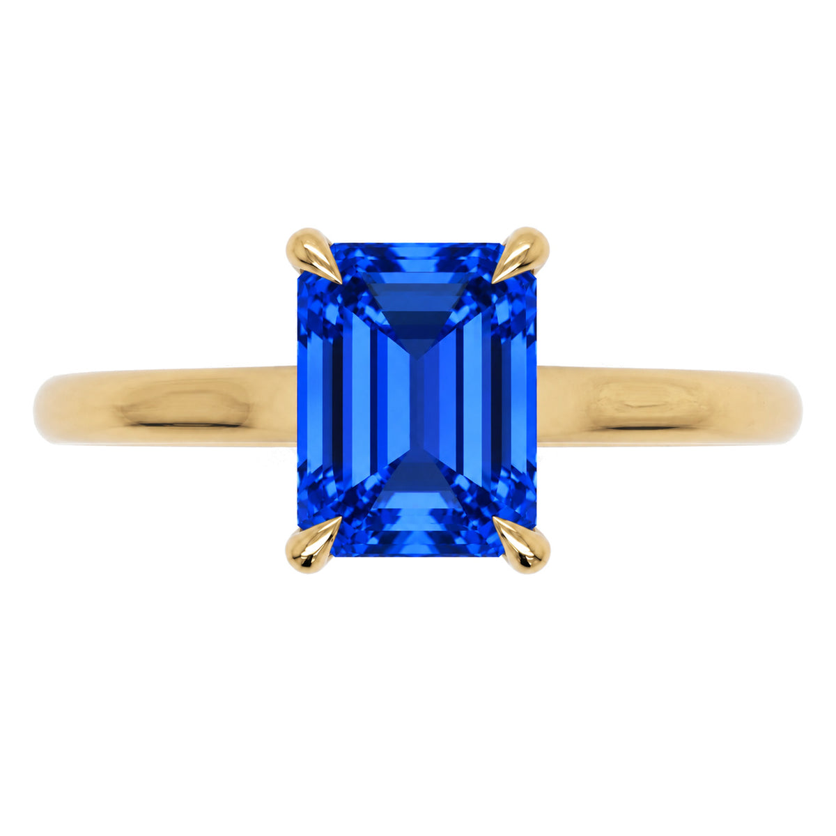Inel de Logodnă Raphael din Aur 14k cu Safir Creat în Laborator Emerald Cut 6x8 mm din 14k Aur Galben - Castelo.ro