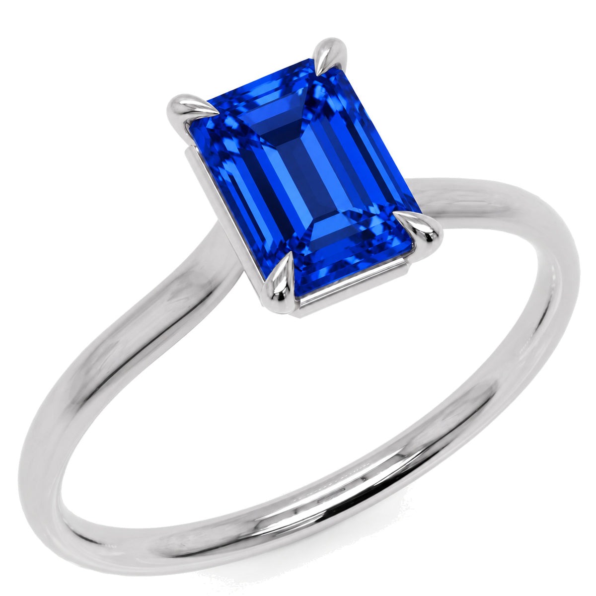 Inel de Logodnă Raphael din Aur 14k cu Safir Creat în Laborator Emerald Cut 6x8 mm din 14k Aur Alb - Castelo.ro