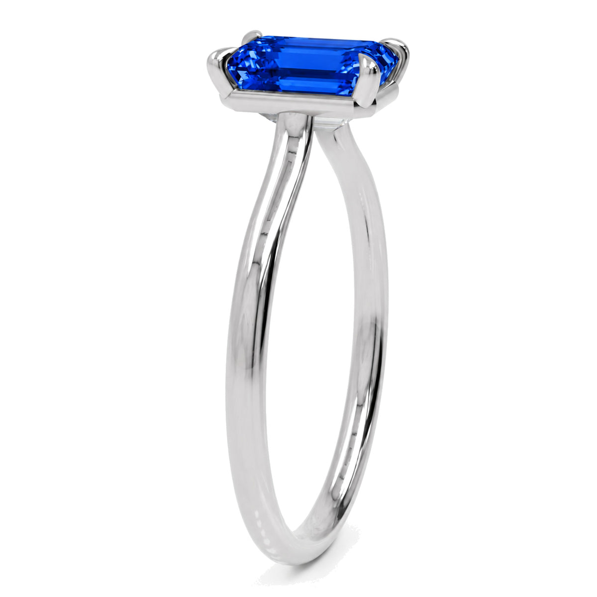 Inel de Logodnă Raphael din Aur 14k cu Safir Creat în Laborator Emerald Cut 6x8 mm din 14k Aur Alb - Castelo.ro