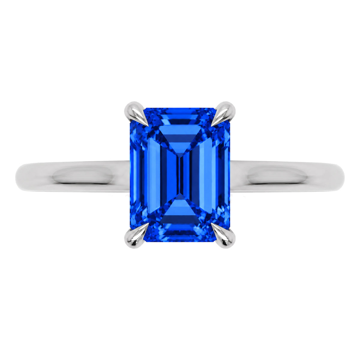 Inel de Logodnă Raphael din Aur 14k cu Safir Creat în Laborator Emerald Cut 6x8 mm din 14k Aur Alb - Castelo.ro