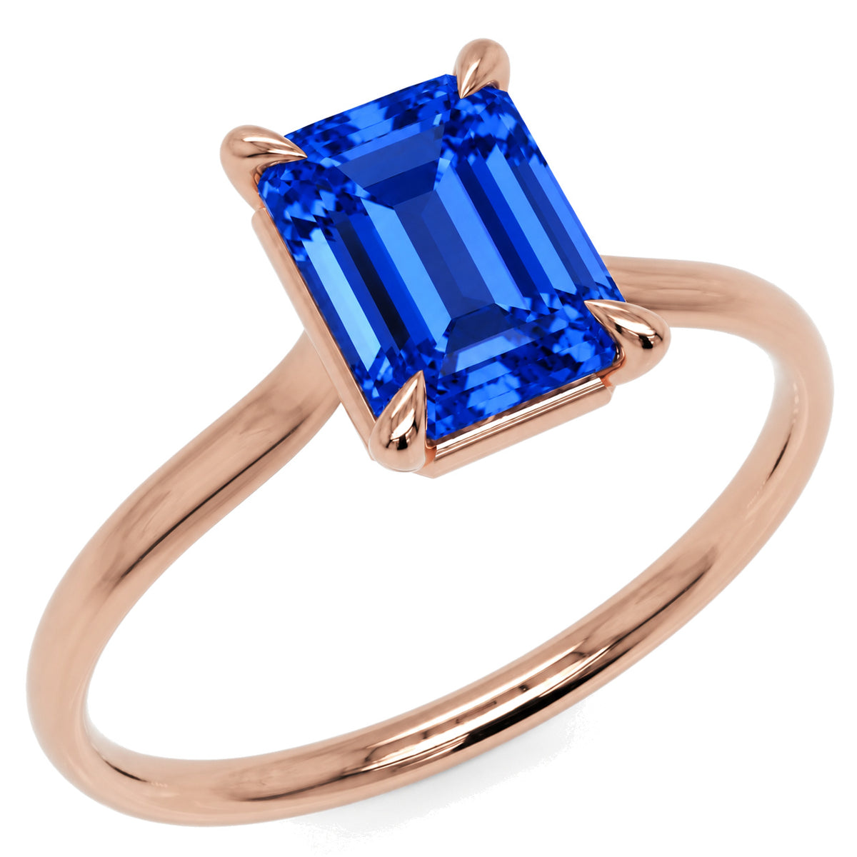 Inel de Logodnă Raphael din Aur 18k cu Safir Creat în Laborator Emerald Cut 6x8 mm din 18k Aur Roz - Castelo.ro