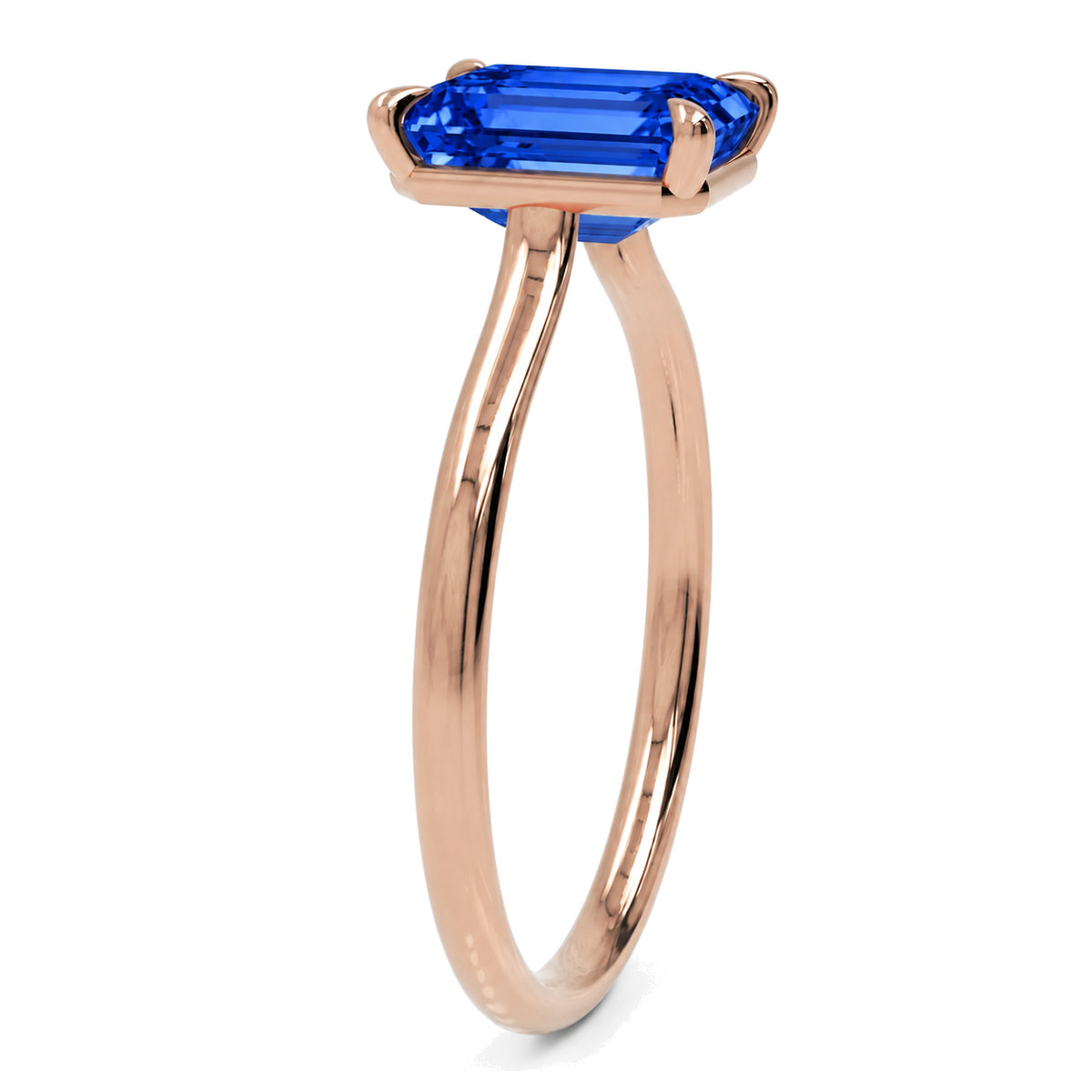 Inel de Logodnă Raphael din Aur 14k cu Safir Creat în Laborator Emerald Cut 6x8 mm din 14k Aur Roz - Castelo.ro