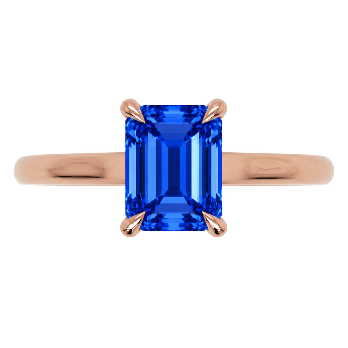 Inel de Logodnă Raphael din Aur 14k cu Safir Creat în Laborator Emerald Cut 6x8 mm din 14k Aur Roz - Castelo.ro