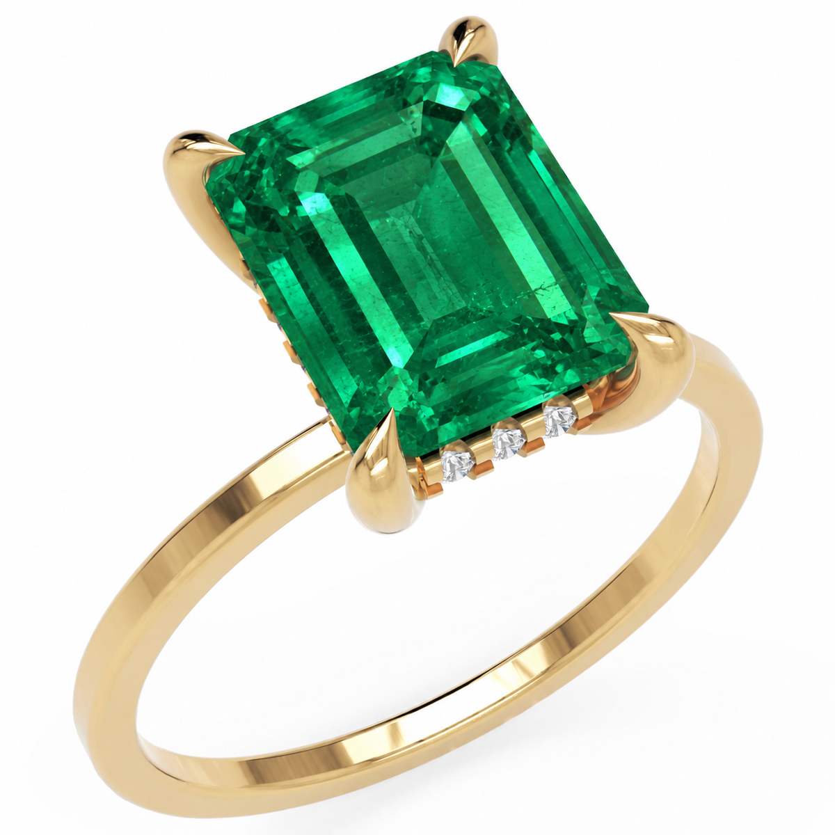 Inel de Logodnă Windsor din Aur 18k cu Smarald Creat în Laborator Emerald Cut 10x8 mm și Diamante Create în Laborator din 18k Aur Galben - Castelo.ro