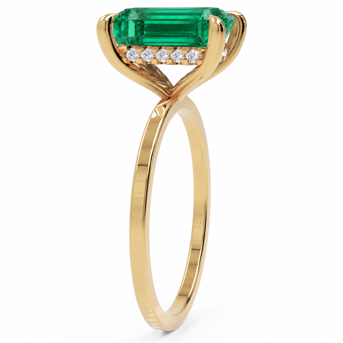 Inel de Logodnă Windsor din Aur 14k cu Smarald Creat în Laborator Emerald Cut 10x8 mm și Diamante Create în Laborator din 14k Aur Galben - Castelo.ro